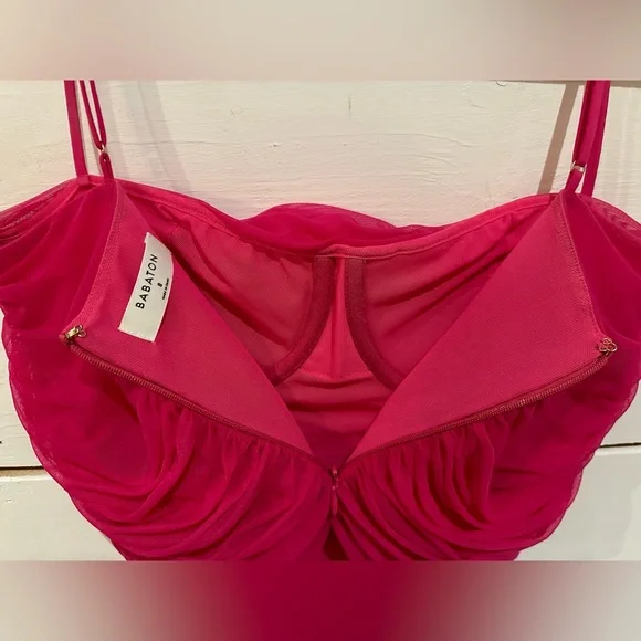 Babaton Fuchsia Ruched Mesh Spaghetti-Strap Cami - Picture 4 of 4